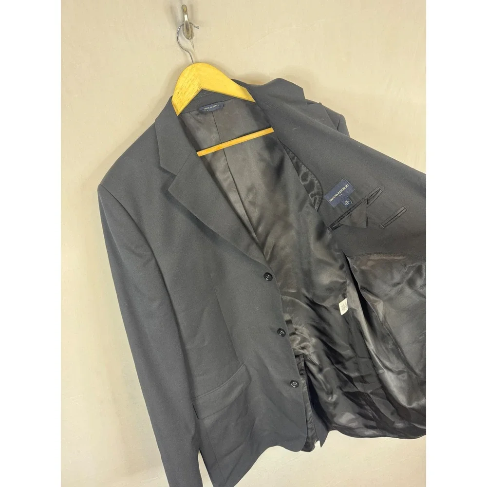 Banana Republic Mens 46L Black 100% Wool 3-Button Blazer Sport Coat Jacket